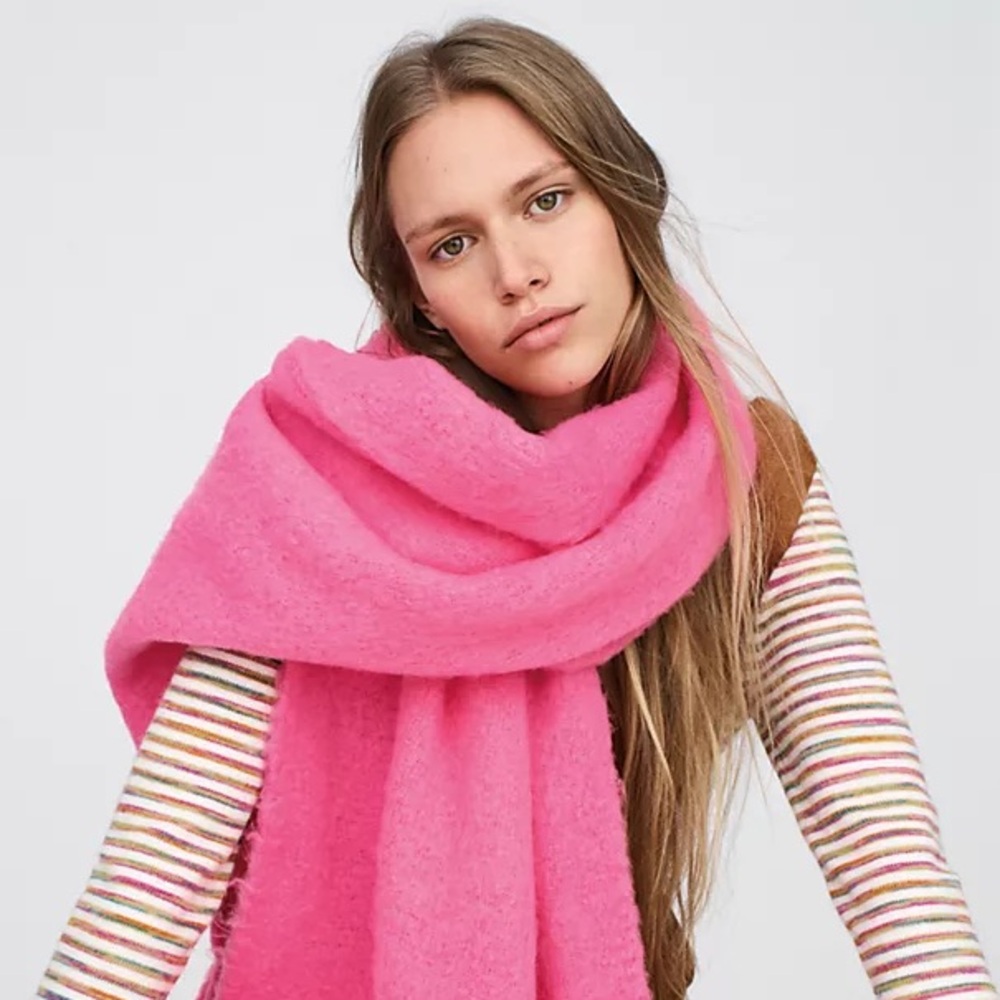 Anthropologie Barclay Fringed Wrap Scarf | Bright Pink